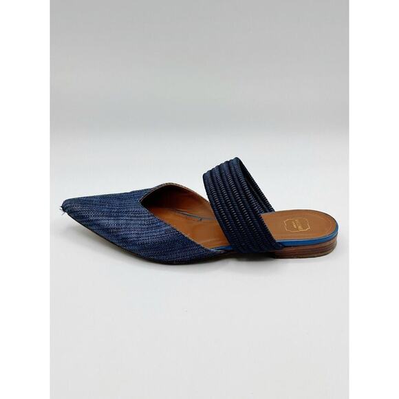 Malone Souliers Navy Blue Canvas Maisie Luwolt Pointed Toe Flat Mules 36 US 6 - Picture 1 of 10